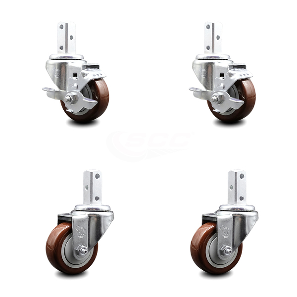 Service Caster 3.5 Inch Maroon Polyurethane Swivel 3/4 Inch Square Stem Caster Brakes SCC, 2PK SCC-SQ20S3514-PPUB-MRN-TLB-34-2-S-2